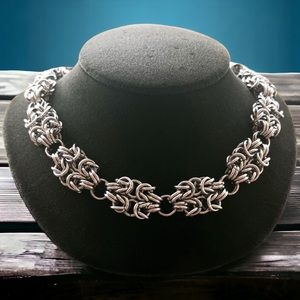 Handmade stainless steel maille thick choker chain double bizantine link pattern